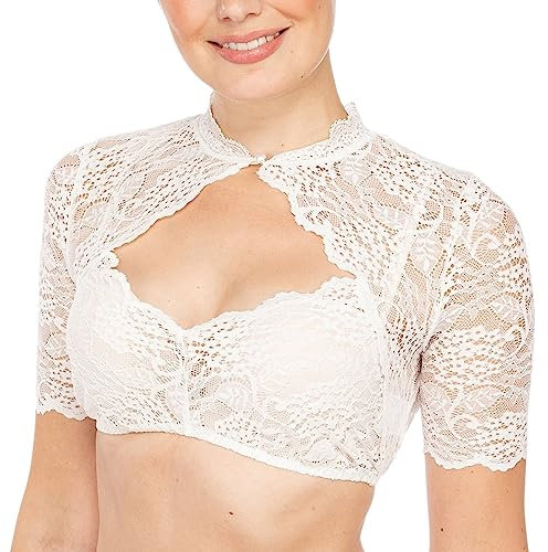Spitze Dirndlbluse Halbarm Weiß Sexy Dirndl Bluse Rundhals Damen Trachtenbluse