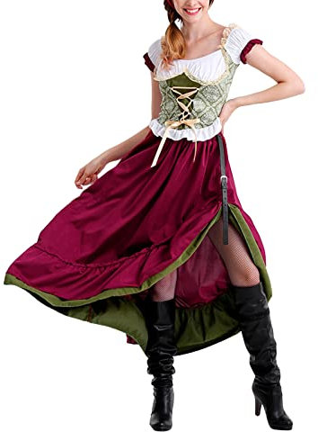 Dirndl Damen 3 Teilig Trachtenkleid Damen mit Trachtenhut Dirndlkleid Damen Lang Trachten Kleid Dirndlbluse Trachtenmode Dirndelkleider Dirndl & Dirndl-Sets für Frauen Mädchen Oktoberfest Outfit
