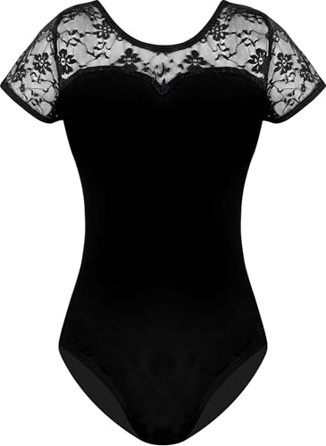 Mulnall Ballet Femme Dentelle Justaucorps de Danse Classique Manches Courtes Leotard Adulte Body Danse Ballet(7037-06-XL)