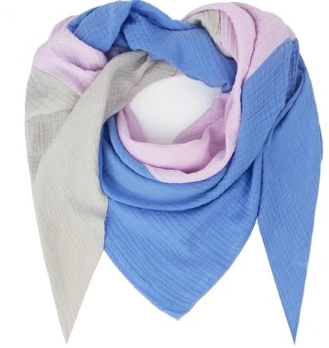 Gloop Donna XXL Maglia Triangolo Sciarpa Foulard Cotone Mussola Sciarpa Senza Graffi sulla Pelle Made in Italy, Azzurro-rosa chiaro, Taglia unica