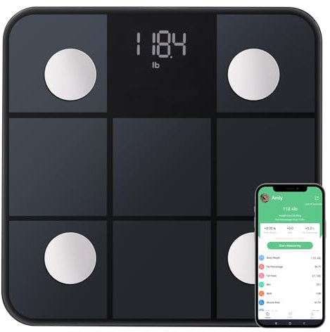 Körperfettwaage Personenwaage, Waage Personen mit Körperfett und Muskelmasse, Personenwaage Digital Testsieger, Smart Waage mit APP, Großes Display 28cm*28cm