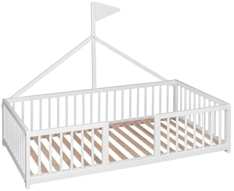 Cama Montessori 140x70. Cama Infantil Tipo Tipi Apache Wonderland para niños a Partir de los 2 años de Edad. Cama de Madera de Haya y Color Blanco CoolDreams