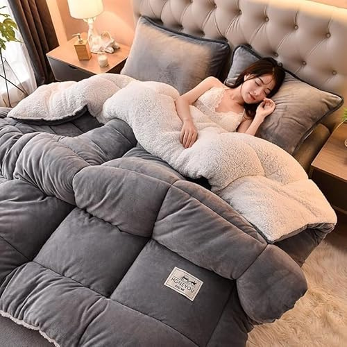 Couette Double Face Épaisse Et Chaude En Tissu De Velours D'agneau, Cachemire - Noyau D'hiver, Couverture En Cachemire (Light Gray)