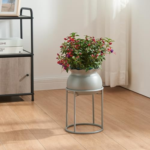 [en.casa] Stand Portapiante con Custodia Decorativa per Vaso Espositore Piante Fiori Piedistallo Portavaso in Metallo 31,5 x 19,5 cm Grigio scuro