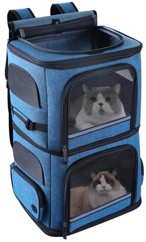 Doppio trasportino per 2 gatti, zaino per cani di taglia media, doppio scomparto per animali domestici, per viaggi all'aperto, passeggiate e picnic