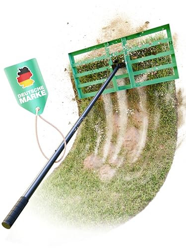 SMABIX® Rasen Rakel [mit abgerundeten Kanten], 75x35cm, inkl. 2 Meter langem Metallstiel, der perfekte Nivellierrechen, inkl. Anleitung, leicht anwendbar, Leveling Rake, Rasenrakel