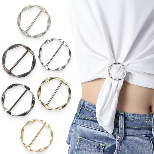 IBXWMNG IBXWMNG Lot de 6 pinces à écharpe,Clips De Serrage De Taille En Métal Tendance, pinces à cravate, boucles d'écharpe, anneaux pour T Shirt Ample Vêtements Boucle