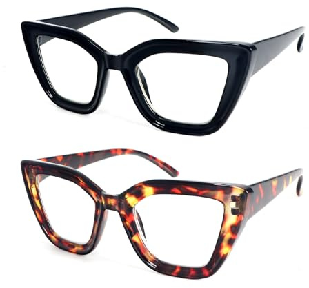 MMOWW Gafas de Lectura Mujer Anti Luz Azul, Moda Ojos de Gato Gafas de Presbicia Mujer, Lente Clara con Vision Clara (Negro+Tortuga, +1.5)