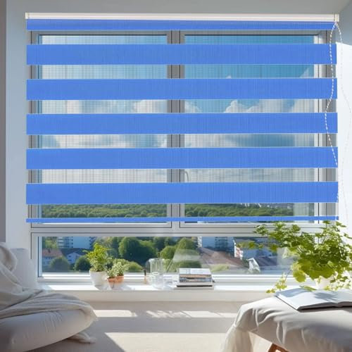 Doppelrollo Klemmfix Verdunkelung 90 x 160 cm Sichtschutz Sonnenschutz Duo Rollo Klemmrollo Einfache Installation für Schlafzimmer Küche, Blau