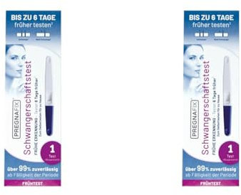 Pregnafix Schwangerschafts-Frühtest - Testet bereits 6 Tage vor Versäumen der Periode, verlässlich & leicht in der Anwendung, schnelle Ergebnisse in nur 3 Minuten, 1 St (Packung mit 2)