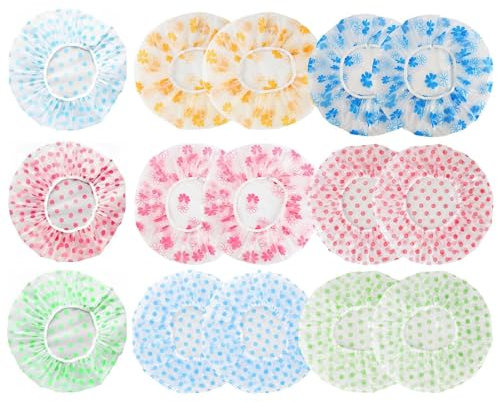 15 Stücke Duschhauben, Duschhaube Damen, Duschhaube Einweg Wasserdicht Elastische Badehaube Wasserdicht Shower Cap Für Mädchen Frauen Hotel Reisen (Grün Rosa Blau Gelb)
