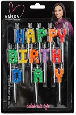 DECOCINO meets AMIRA - Kerzen-Set Happy Birthday - Ideale Deko für Torten, Kuchen und Muffins, Party, Geburtstag, Feier, Dekoration, bunt, Birthday, Kerzen, Geburtstagskerzen