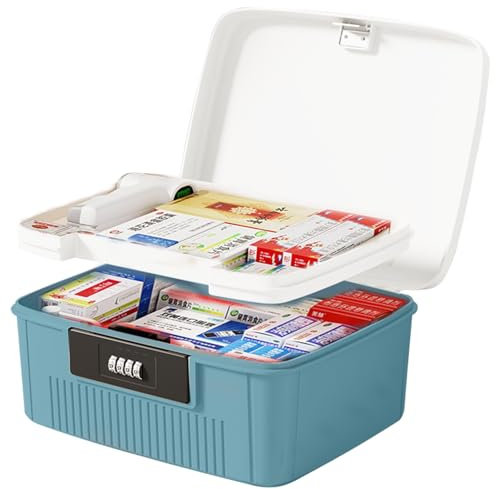 NICEWAT Lockable Storage Box, 2 Layer Lockable Medicine Storage Box, 4-Digital Medicine Box with Combination Lock, Code Box with Lid Household Security Stash Box for Home,School,6L