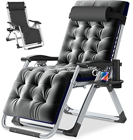 ZIKEBTUY Klappstühle Sonnenliege Belastbar bis 200 kg Garten Zero Gravity Chair Gartenstuhl Klappbar Relaxliege Einstellbarer Winkel Gartenliege mit Matratze, Kissen und Seitentasche (Grau)