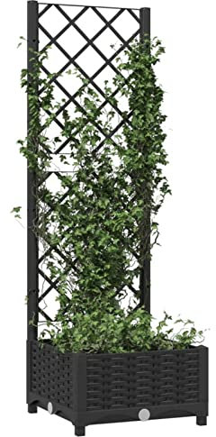 Fioriera da giardino con traliccio nero, 40 x 40 x 121,5 cm, in polipropilene resistente, per piante rampicanti, decorazione da esterno, supporto verticale da giardino, vaso da fiori con traliccio