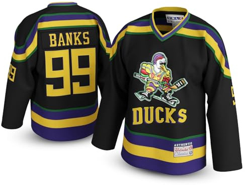 UNLC Banks #99 Mighty Ducks Hockey Jersey – Stitched Letters & Numbers, Authentic Apparel, Breathable Polyester, Black, 3X-Large