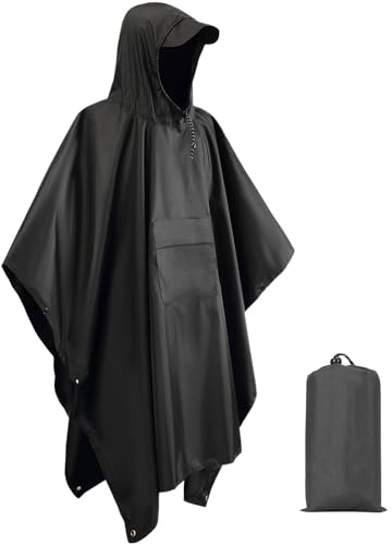 Snowtain Poncho Impermeable Ligero con Capucha para Hombre y Mujer, Capa de Lluvia Compacta Plegable para Senderismo Camping Viajes Bicicleta, 210×140 cm Negro