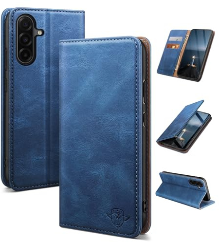 SUANDUCK for Samsung Galaxy A17/A26 phone case magnetic leather flip case with RFID-blocking card compartment, adjustable stand and 360° drop protection with Samsung A17 Light Blue