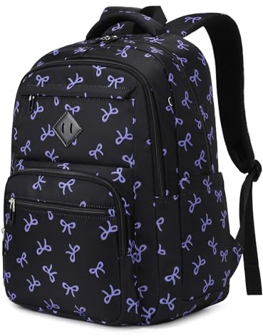 Sisipoet Sac à Dos Fille Motif Nœuds Cartable Ordinateur pour École Voyage | Cartable Fille Primaire, Sac à Dos École & Collège, 30L Ergonomique, Sangle Valise, Poche Antivol Étanche
