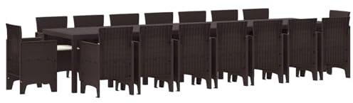 LoogCape Garden Dining Set 17 Piece Brown PP Rattan Design Weatherproof Patio & Balcony Large Groups Easy Assembly