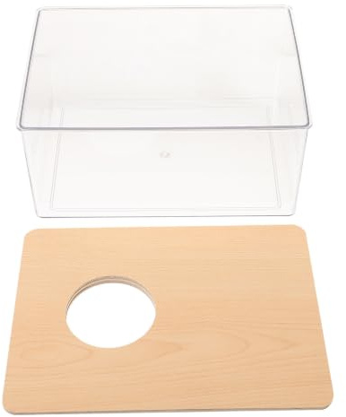 HOMSFOU Chinchilla Sand Bath Box with Wood Cover, Large Acrylic