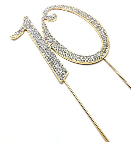 World of Sparkles 12cm Curly Cake Toppers with Clear Diamante Rhinestones Diamonds with Gold Base for Anniversary, Birthday Kids Children Adults Party Shows Functions