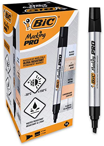 BIC Marking Pro Indelebili Con Punta A Scalpello - Neri, Confezione Da 12