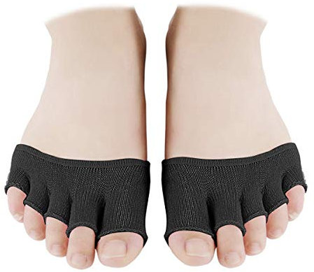 4 Paare Zehlinge Füßlinge Socken öffnen fünf halbe Zehensocken Unsichtbare Sportsocken Yoga Socken Vorfußsocken Frauen Rutschfeste Pilates Balletttanz Zehenschutz - Schwarz