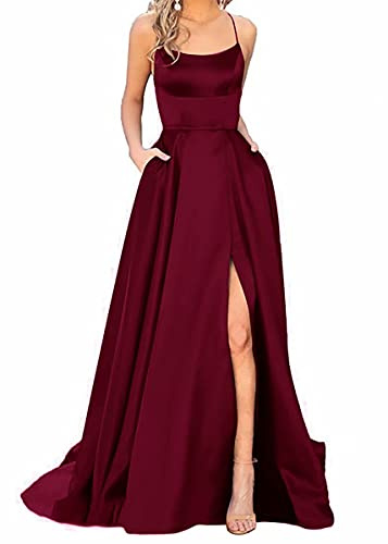 Vestidos de Baile Largos para Mujer, Elegante, sin Espalda, Cruzado, Satén, Espaguetis para Fiesta, Vestido de Graduación, Abertura Lateral, Boda, de Noche