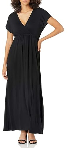 Amazon Essentials Women's V Neck Short Sleeve Empire Waist Maxi Dress, Black, XX-Large
