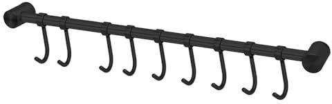 Intirilife Barre à suspendre pour la cuisine en acier inoxydable avec 9 crochets mobiles à percer - 49.8 x 3.4 x 2.2 cm - Barre à crochets pour la cuisine Barre Support mural