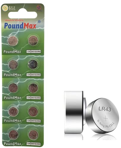 10x AG12 (LR43, LR1142, 386) 1,5V - PoundMax Alkaliska Knappcellsbatterier | 1x 10 Förpackning