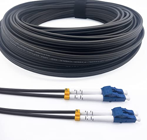 Elfcam® - skyddad fiberoptisk kabel i stål för utomhus- och inomhusbruk, LC/UPC till LC/UPC OS2 Duplex single mode 9/125μm LSZH, svart (15M)