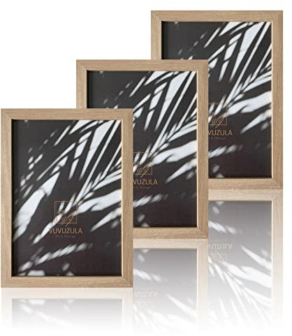 VUVUZULA Bilderrahmen A4 Holzrahmen 21x30cm Holz Fotorahmen MDF Rahmen DIN A4 für Urkunden in Natur 3er Set