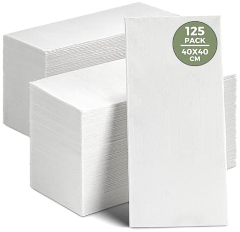 125 x White Paper Napkins (40 x 40 cm) 2-Ply Strong Paper Serviettes, Super Soft Paper Tissues, Cocktail Napkins, Disposable Napkins for Christmas, Parties, Halloween