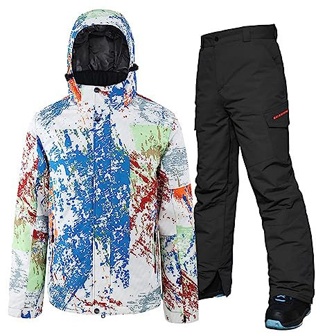ALSOGO Herren Skianzug Winter Wasserdichte Winddichte Skifahren Outdoor Schneejacken und Hosen Snowboardjacken PM-Black M