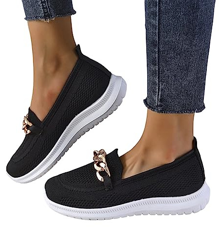 Sneaker da donna alla moda, aperte, scarpe sportive da donna, slip on loafers, traspiranti, comode, singole, per il tempo libero, suola morbida, ballerine, scarpe da ginnastica a piedi nudi, Nero , 43