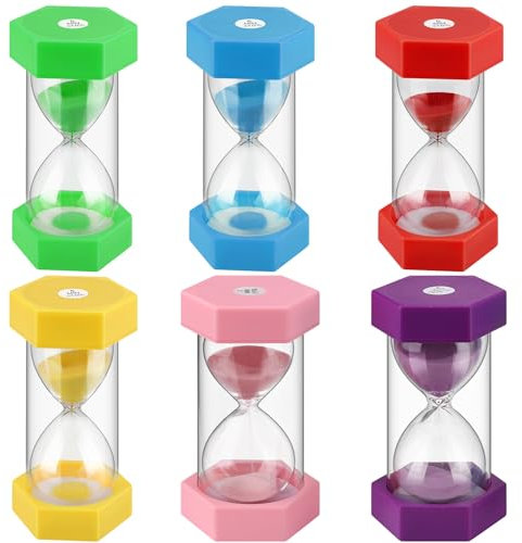 6pcs Sabliers Minuterie Horloge de Sable Hourglass, Sablier Minuterie Sablier Ensemble 1min 3min 5min 10min 15min 30min Horloge de Sable Hourglas pour Jeux,Cuisine, Exercice,Etude,Brossage Etc