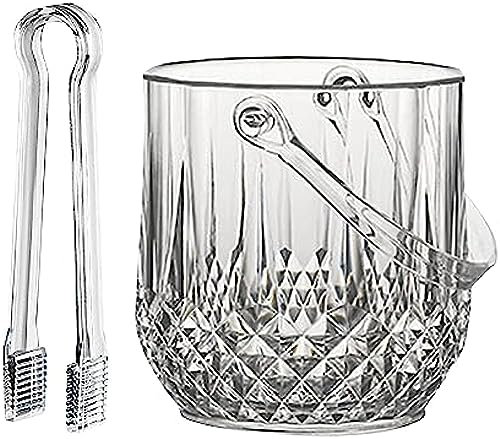 JAMNIK Seau à glace en acrylique épais avec pince et poignée de transport, pour glaçons, bouteilles de bière et de champagne