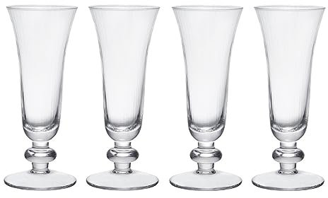 MIKASA Salerno Kristall Champagnergläser, 170ml, 4er Set bleifrei, klare feine Glasflöten mit kurzem Stiel und breitem Rand - spülmaschinenfest