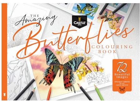 Castle Art Supplies Schmetterlinge Malbuch | 72 faszinierende Schmetterlingsillustrationen von Künstlern kuratiert mit Farbreferenzführer | Kein Durchscheinen, Künstlerpapier | Querformat A4