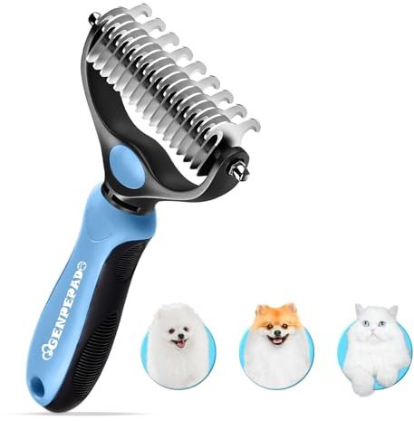 Undercoat Rake for Dogs & Cats, Dematting Comb with Extra Wide Double-Sided Stainless Steel Teeth for Detangling, Deshedding, Brushing, Thinning & Removing Shed Fur, Knots, Mats, and Tangles in Pets