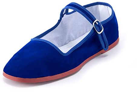 amtax Womens Classic China Flats, Casual China Doll Shoes, Cotton Mary Janes, Chinese Tai Chi Shoes (Blue Velvet, UK Footwear Size System, Adult, Women, Numeric, Medium, 4)