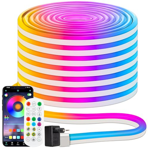 Bande LED néon RGB de 15 m, flexible, multicolore contrôle avec application/télécommande, IP67 RGB Neon Ruban Led, pour décoration intérieure et extérieure