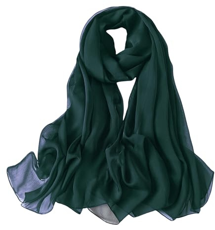 Lina & Lily Bufanda de gasa arrugada para mujer, chal para primavera, verano, transparente, sedoso y ligero, verde oscuro, talla única