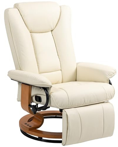HOMCOM Relaxsessel Fernsehsessel mit Liegefunktion, Drehbarer Ruhesessel TV-Sessel mit Verstellbarer Rückenlehne Liegesessel bis 150 kg Belastbar, Kunstleder, Cremeweiß
