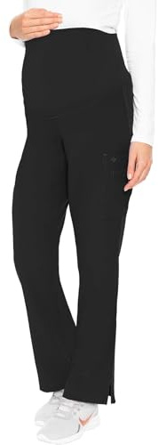 Med Couture Maternity Scrub Pant - 3 Pockets Straight Leg with Side Vents at Hem Soft Jersey Knit Waist Panel Plus Size MC028, 3XL, Black