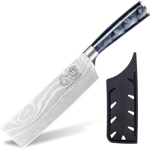 XYJ Autentico dal 1986, coltello giapponese Nakiri, acciaio inox, 7 pollici coltello vegetale posate da cucina, mannaia, ultra affilato, coltello da cucina professionale con copertura