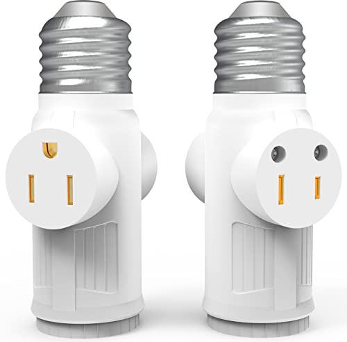 3 Prong Light Socket to Plug Adapter, E26/E27 Light Bulb Outlet Adapter, Polarized Light Socket Adapter, Light Bulb to 2/3 Prong Outlet Plug Splitter Converter for Garage Porch CCTV Camera, etc - 2Pcs