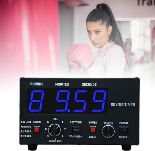HLGKBY Temporizador de intervalos de Boxeo clásico, Temporizador de intervalos de Gimnasio Profesional con Pantalla LED, Temporizador de Boxeo portátil con Sonido Ajustable y cronómetro, Tiempo Blue
